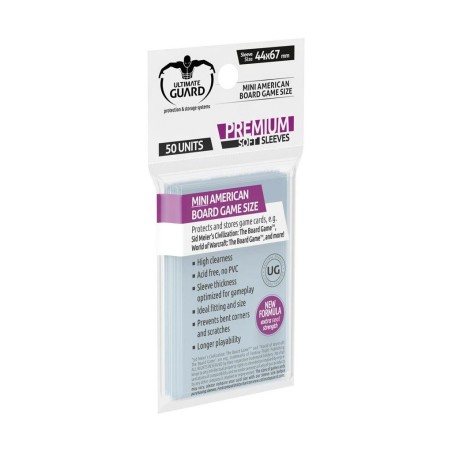 Ultimate Guard 50 Pochettes Pemium Soft Sleeves Jeux de Plateau Americains Petit Format