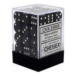 Dés: Set de 36 Dés 6 Opaque Noir Chessex