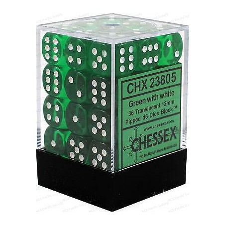 Dés: Set de 36 Dés 6 Transparent Vert Chessex