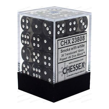 Dés: Set de 36 Dés 6 Transparent Fumée Chessex