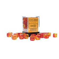 Dés: Set de 36 Dés 6 Transparent Gemini Rouge et Doré Chessex