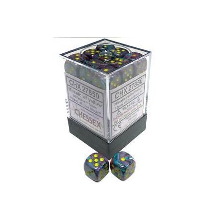 Dés: Set de 36 Dés 6 Transparent Mosaic Jaune Chessex