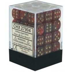 Dés: Set de 36 Dés 6 Opaque  Glitter Ruby Chessex