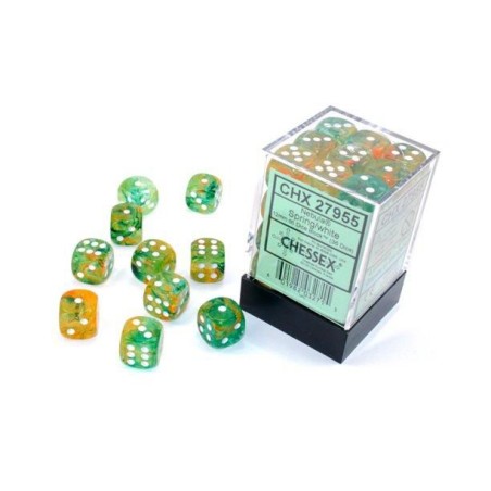 Dés: Set de 36 Dés 6 Transparent  Glitter Nebula Spring Chessex