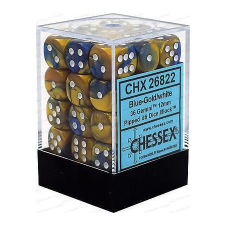 Dés: Set de 36 Dés 6 Gemini Bleu et Doré Chessex