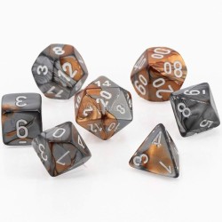 Dés: Assortiments de Dés JDR Gemini Cuivre-Acier/Blanc